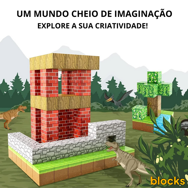 Kit de Blocos Sortidos de Construção Magnética Minecraft - Crie do seu Jeito!