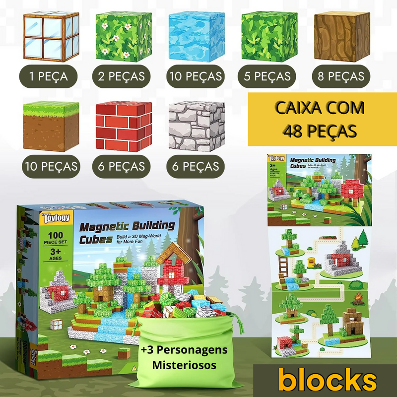 Blocos de Construção Magnética Minecraft (+ 3 Brindes)- 48/64/75 peças