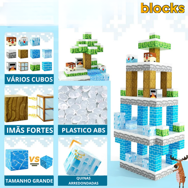 Blocos de Construção Magnética Minecraft Edição Inverno - 32 / 60 / 75 Blocos