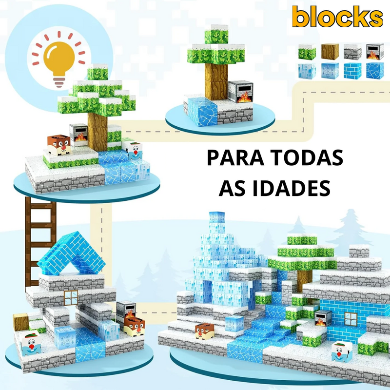 Blocos de Construção Magnética Minecraft Edição Inverno - 32 / 60 / 75 Blocos