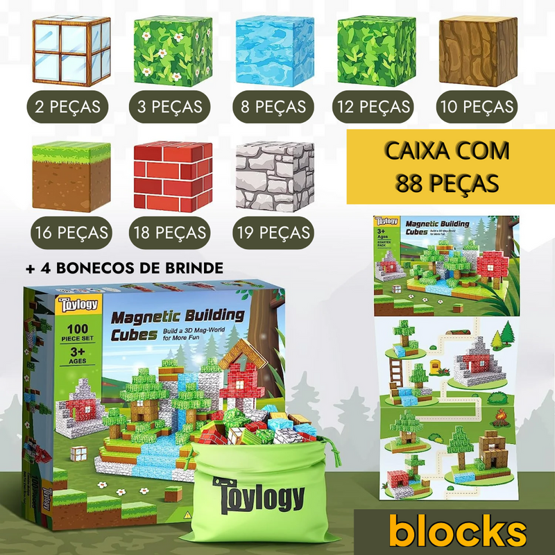 Blocos de Construção Magnética Minecraft + Bonecos de Brinde - 48/68/88 peças