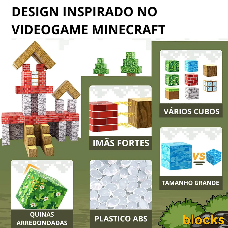 Blocos de Construção Magnética Minecraft® - 48 / 64 / 75 peças