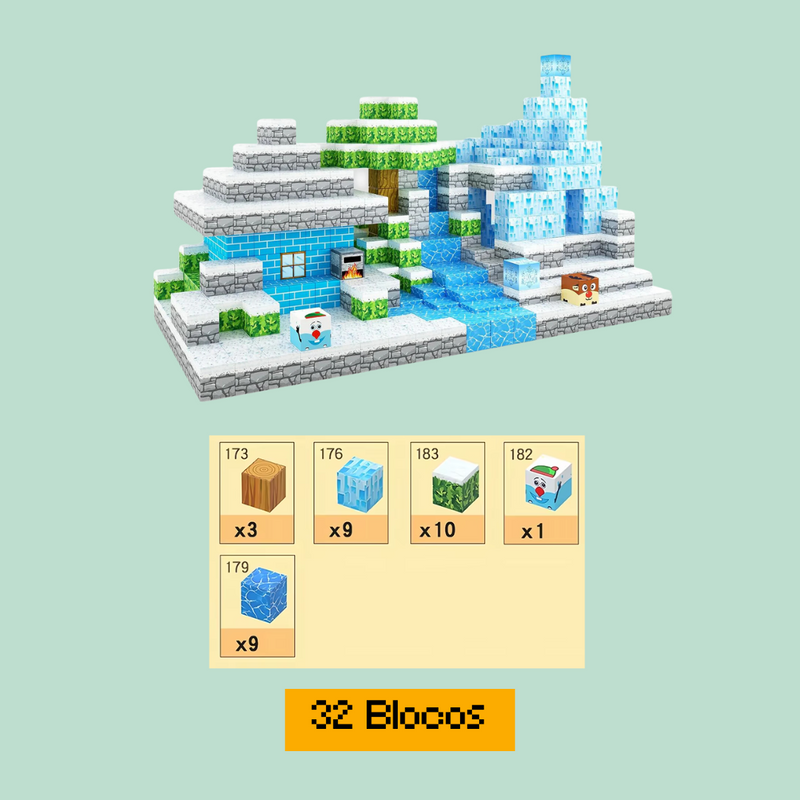 Blocos de Construção Magnética Minecraft Edição Inverno - 32 / 60 / 75 Blocos