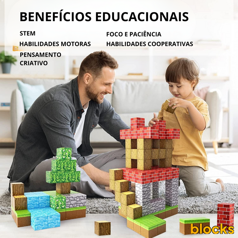 Blocos de Construção Magnética Minecraft + Bonecos de Brinde - 48/68/88 peças